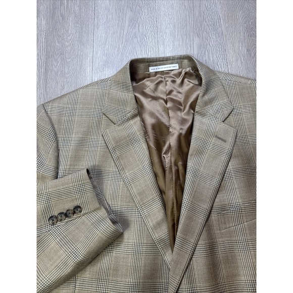 48R Nordstrom Mens Blazer Silk Wool Tan Houndstooth Sport Coat Checked Classic